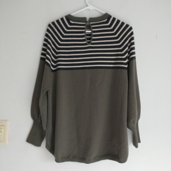 Brunello Cucinelli Sweater Womens S Green Gray Striped Cashmere Beaded Italy - Picture 6 of 11